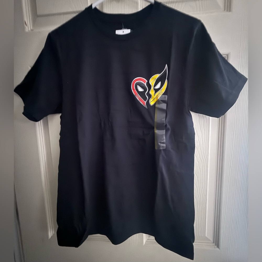Marvel Black Deadpool Tee with Red and Yellow Mask Design